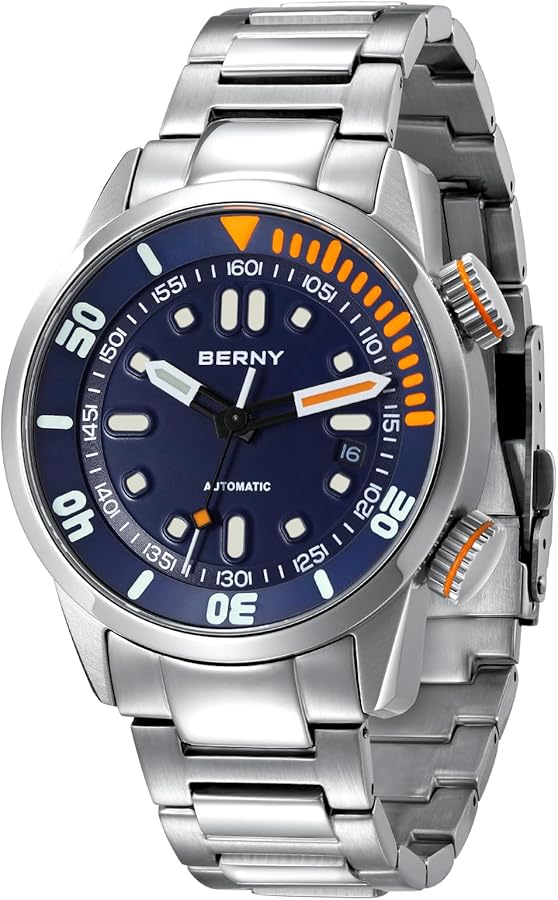 BERNY Reloj Automático para Hombre 200M Reloj de Buceo Reloj de Pulsera HV600 Dureza Cristal de Zafiro Durable Banda de Acero Inoxidable Super Luminoso Relojes Masculinos