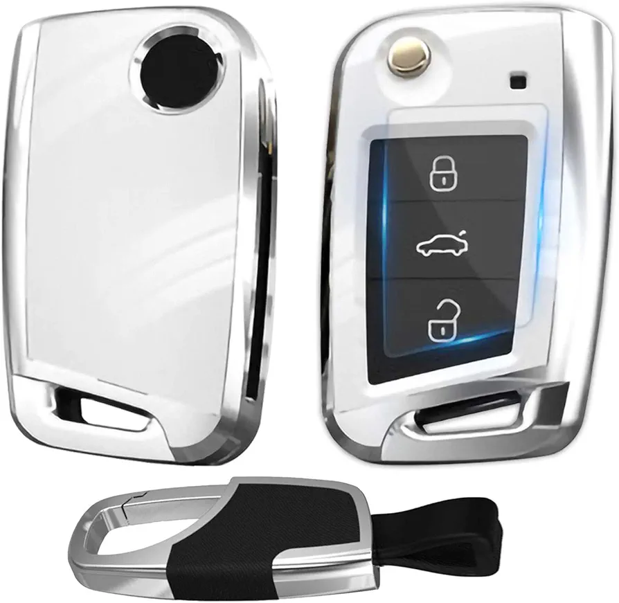 Kwak's Funda para Llave de Coche Cómodo para Volkswagen Tiguan Golf 7/7.5 Lamando Teramont Sportsvan Touran Lavida Bora Voltear Llavero ABS Cubierta de la Llave Titular de la Llave, Blanco