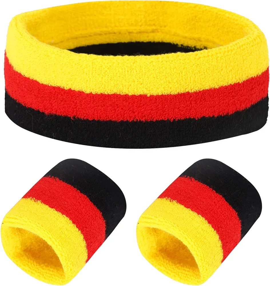 Juego de 2 Bandas para el Sudor,Calentadores de Pulso y 1 Pieza de Banda Deportiva Fútbol artículo de Aficionado Negro a Rayas Accesorios para Hombres y Mujeres Copa del Mundo de Celebración