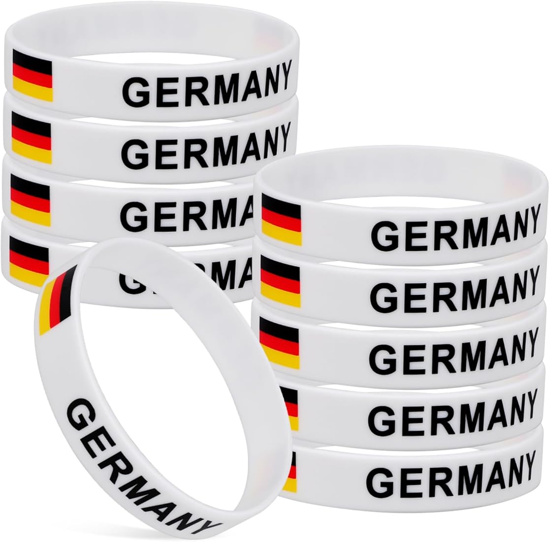IMIKEYA 10 pulseras de silicona con banderas de Alemania, artículos para fans, pulseras deportivas, bandas de silicona para campeonatos europeos, partidos de fútbol, 6.50X6.50X1.60CM, Silicona, Sin