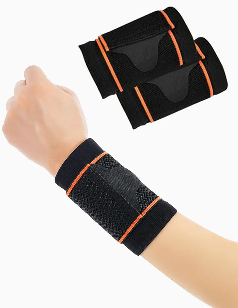 SCJJZ Muñequeras,Muñequera con Venda elástica para Levantamiento de Pesas, Deportes, Alivio del Dolor en Las articulaciones (2 Piezas en Naranja)