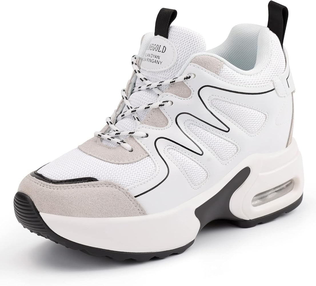 AONEGOLD® Zapatillas de Deporte con Cuña Mujer Zapatos Wedge Sneakers Talón Plataforma 7 cm