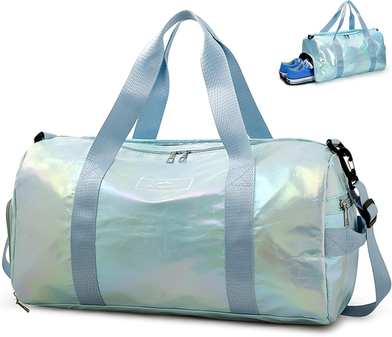 ZIOSINM Bolsa Deporte Mujer Grande, Bolsa de Viaje Impermeable, Bolsa Gimnasio Bolsa Fitness Bolsa Natacion con Compartimento para Mojados y Compartimento para Zapatos (Azul)