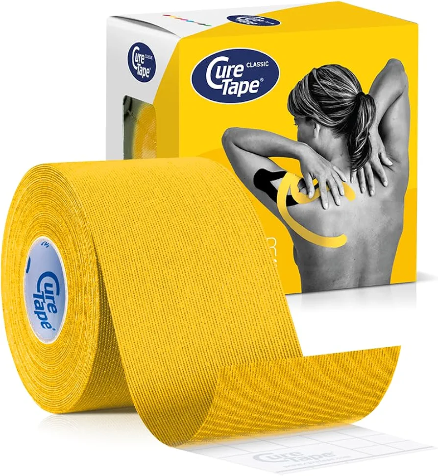 CureTape Classic 5cm | Vendaje Kinesiológico Resistente al Agua | Cinta Médica | Venda Neuromuscular | La Mejor Adhesión | Aumenta la Movilidad y el Rendimiento | Reduce el Dolor Articular (Amarillo)