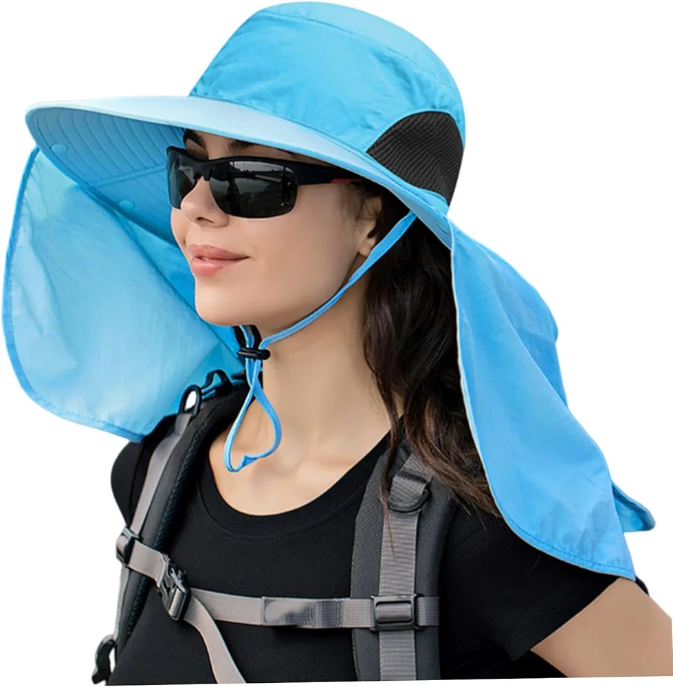 Hombo de pesca para hombres y mujeres upf 50+ con cubierta del cuello borde ancho transpirable seco rápido con protección del cuello y correa de barbilla ajustable adecuada para artículos deportivos