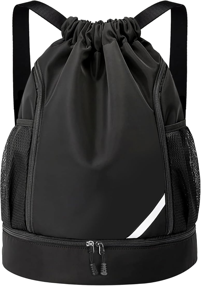 Oziral Mochila con cordón resistente al agua, bolsa de cuerda, deporte de gimnasio con compartimento para zapatos, bolsillos laterales de malla para mujeres y hombres