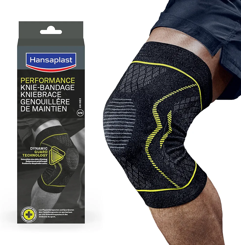 HANSAPLAST - Rodillera de sujeción (1 unidad), talla S/M, Rodillera deportiva para proteger la rodilla y prevenir lesiones, vendaje ajustable para el uso diario