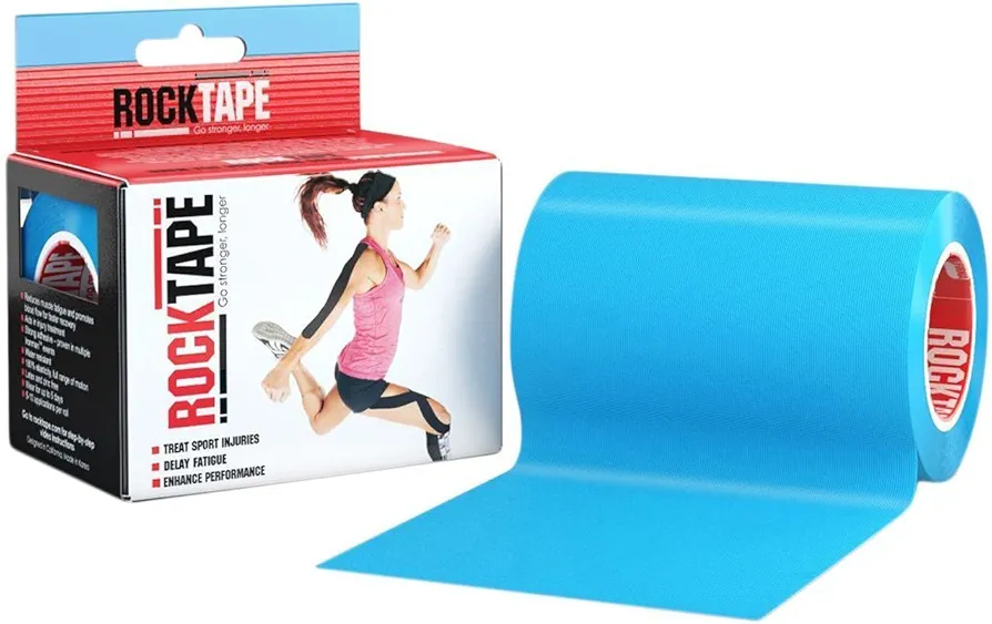 Rocktape 10cm x 5m, Azul eléctrico - Cinta de Terapia para soporte muscular y estabilidad de las articulaciones