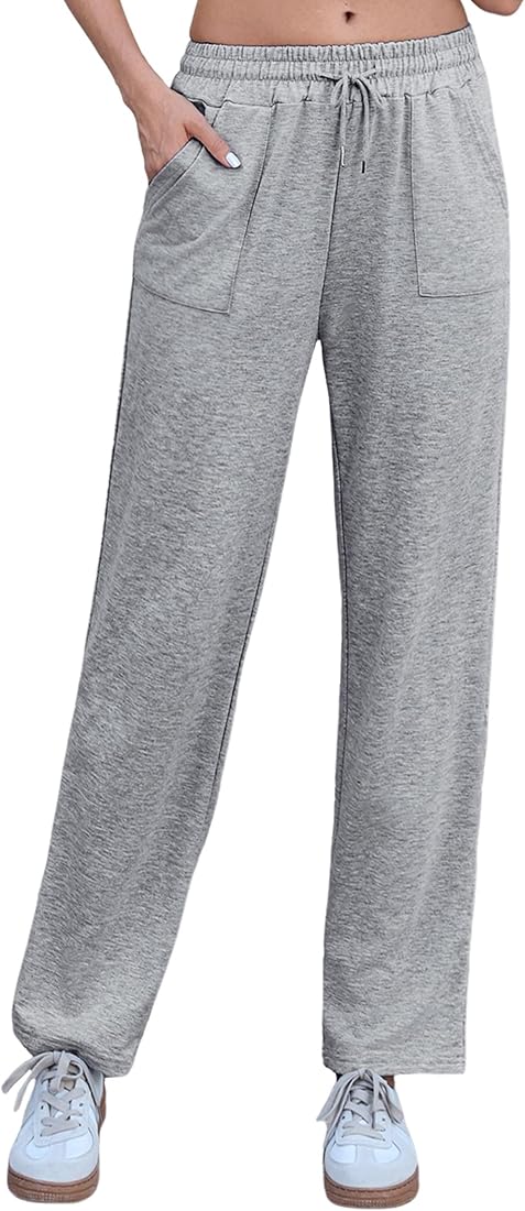 Uniexcosm Pantalón Deportivo Mujer Algodón Largos Pantalones de Chándal Mujer Casuales con Bolsillos Pantalones de Chándal con Cordón para Correr Fitness Jogging