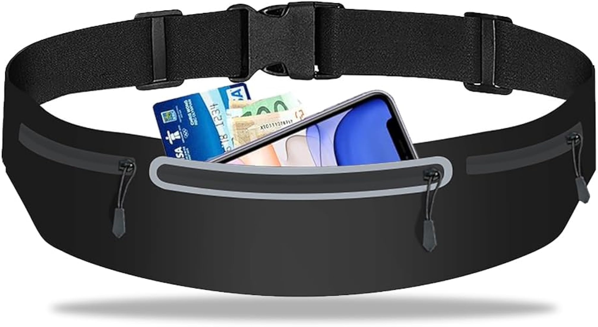 Cinturón para Correr, Riñonera Running, Riñonera Deportiva, Cinturón Deportiva Impermeable para Deportes o Viaje al Aire Libre, Cinturón Ajustable, para Teléfono Móvil, Dinero, Llaves (Negro)