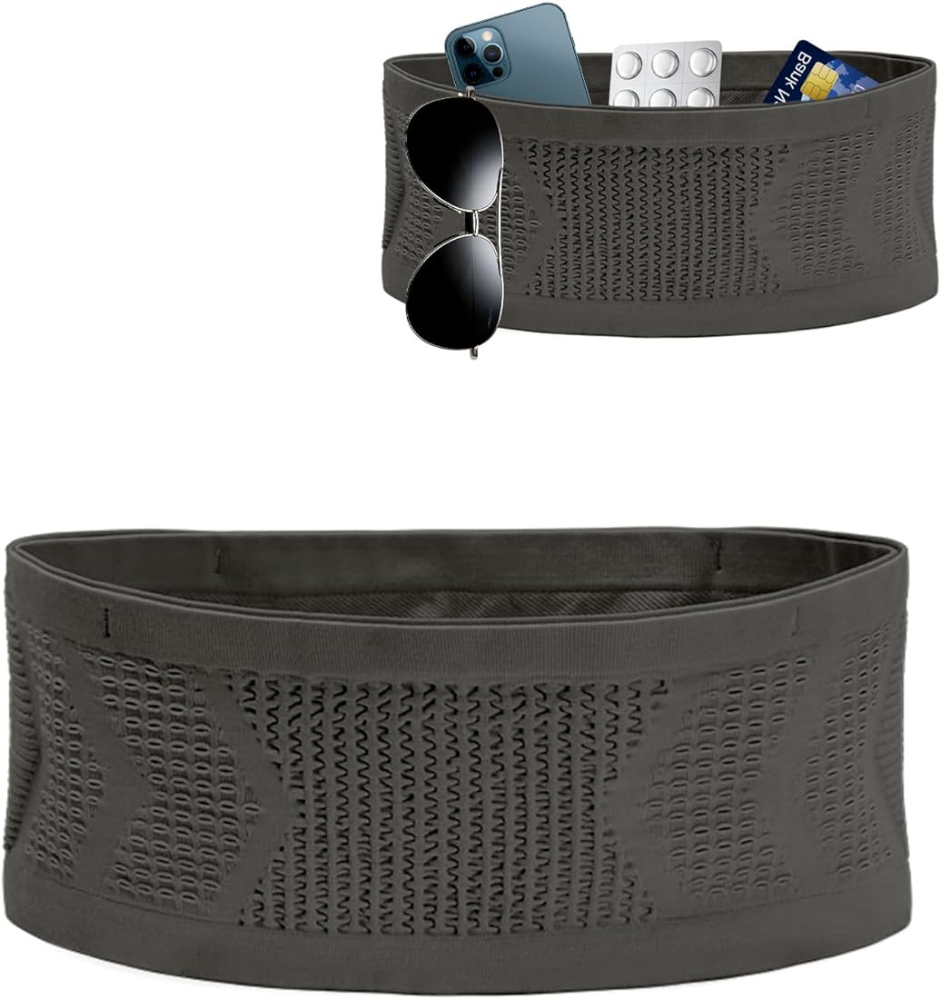 Yuqilin Multifuncional Riñonera Deportiva, Gran Capacidad Cinturon Correr, Unisex Riñonera Transpirable, Riñonera Oculta de Punto, Cinturon Running, para Correr, Correr, Ciclismo (Negro/S)