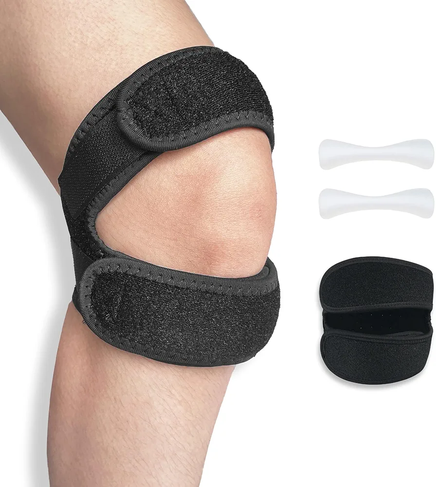 UBRAVE Rodillera Ajustable Deportiva,Cinta Rotuliana Rodilla, Doble Tira De Silicona, Elástico,Transpirable,Para Estabilización De La Articulación En Tenis,Correr,Saltar,Escalada Ect (Negro/1Pieza)