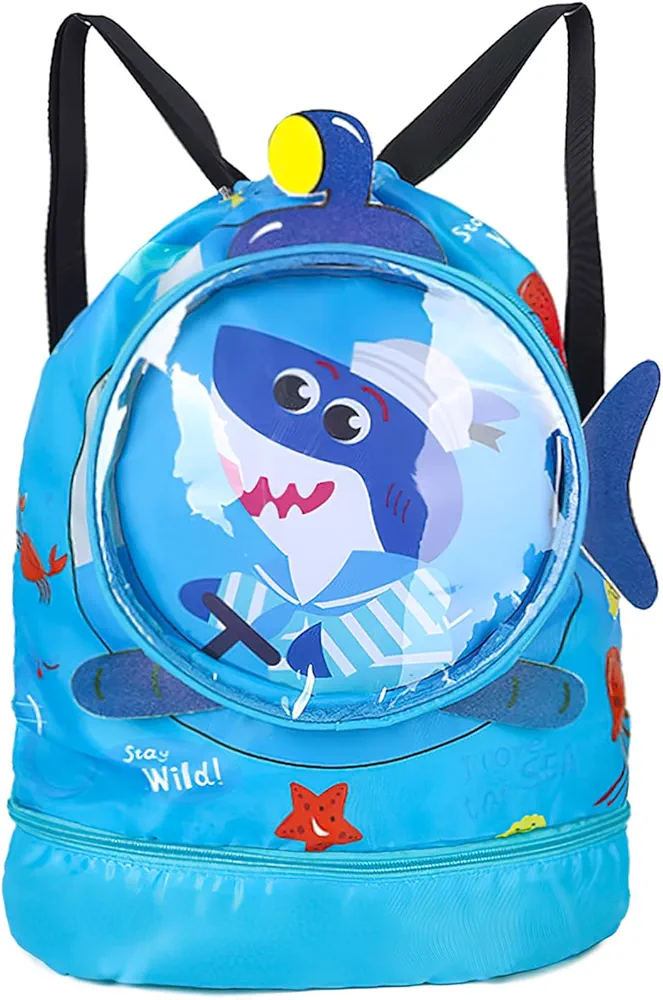ZoneYan Mochila Cuerdas Niños, Bolsa de Natación Niño, Mochila Piscina Niño Impermeable, Bolsa Deporte con Cordón, Bolsa Piscina Niño Separación en Seco-Húmedo con Compartimento Zapatos