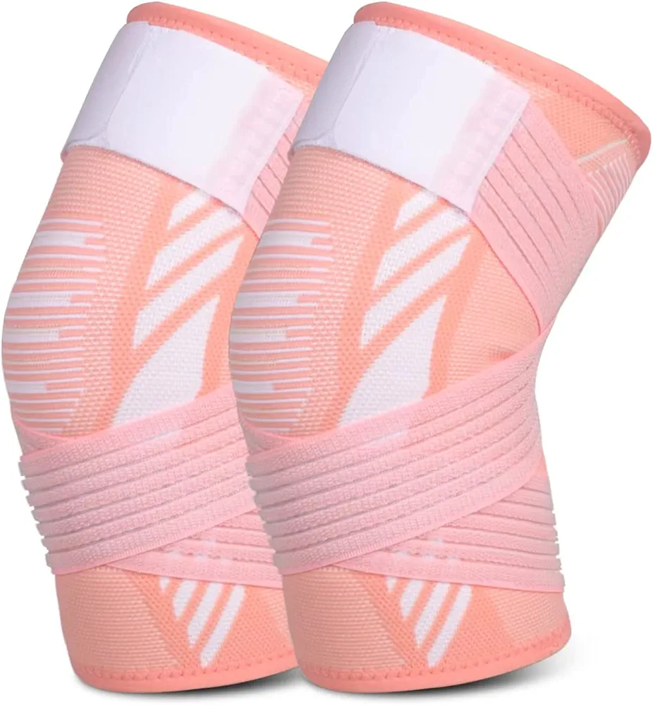 Rodillera deportivas para mujeres y hombres 1 par Rodilleras menisco y ligamento rodillera de compresión para deportes, dolor articular, tendiniti (rosa, L)
