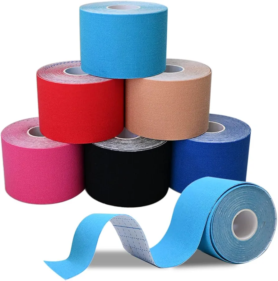 Haoruifu Pack de 6 Kinesiotape 5m x 5cm, Cinta de Kinesiología Tape, Venda Neuromuscular Adhesiva, Kinesiotape Physio Tape Cinta Deportiva,Para Deportes, Alivio del Dolor Muscular y Soporte Articular.