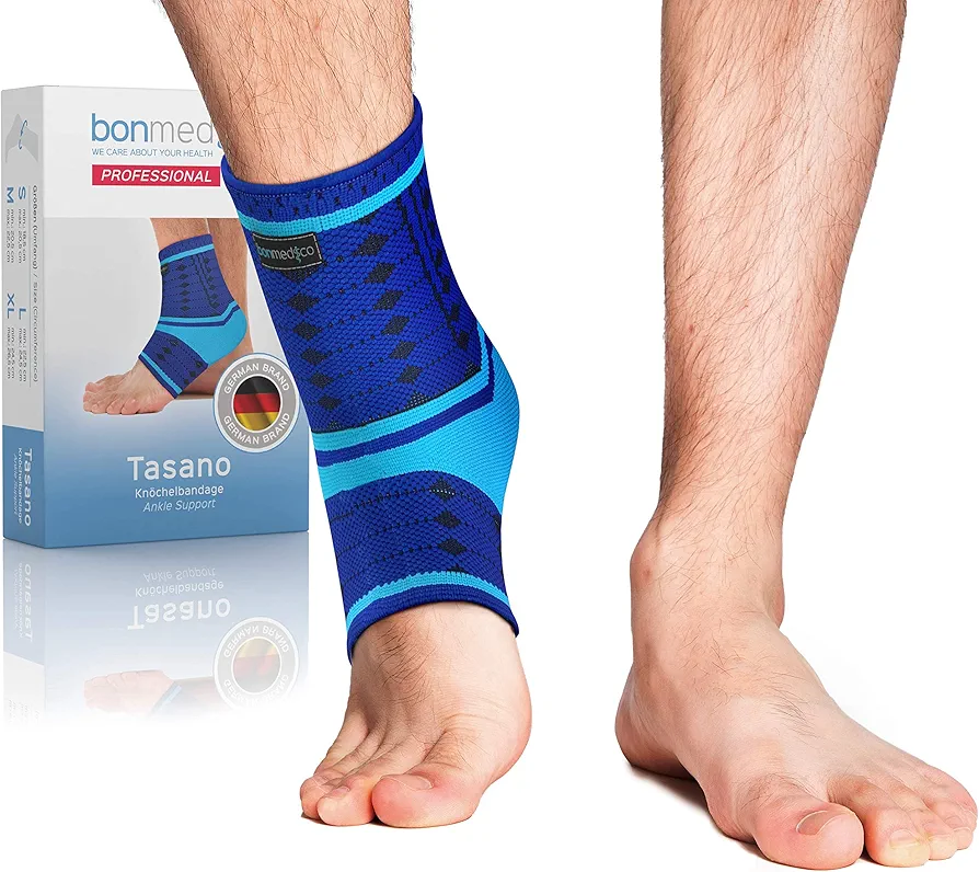 bonmedico Tasano Vendaje de Tobillo Profesional, Vendaje Deportivo de Tobillo, Estabilidad para Dolor de Tobillo, Soporte Ultrafino para Protección, Izquierda y derecha, Unisex, Azul, L