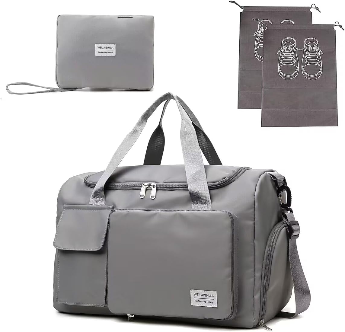 LIAMERHE Bolsa de Viaje Plegable 35L Bolsa de Deporte Impermeable para Hombre/Mujer Bolsa de Gimnasio con Compartimento Zapatos Bolsa Grande de Fin de Semana con 2 Bolsas para Zapatos