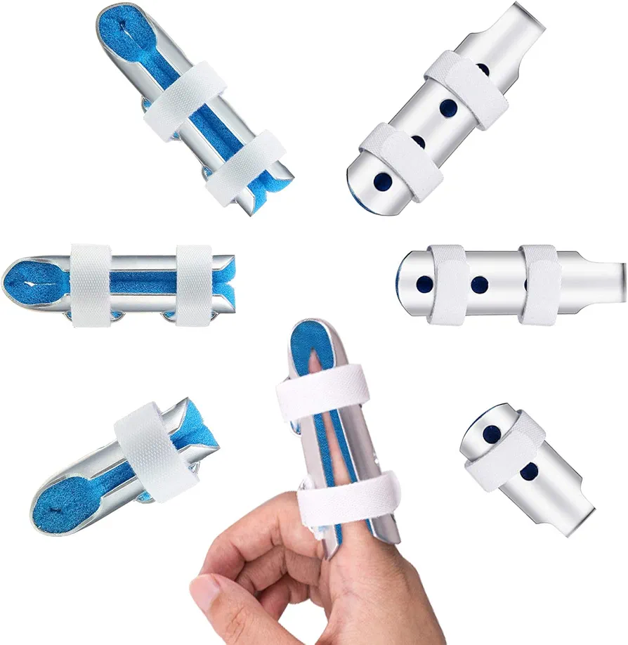 TopBine Férula de apoyo para los dedos, soporte ajustable de aleación de aluminio, para lesiones deportivas, dolor de articulaciones, férula de dedo para niños y adultos con velcro (6 piezas)