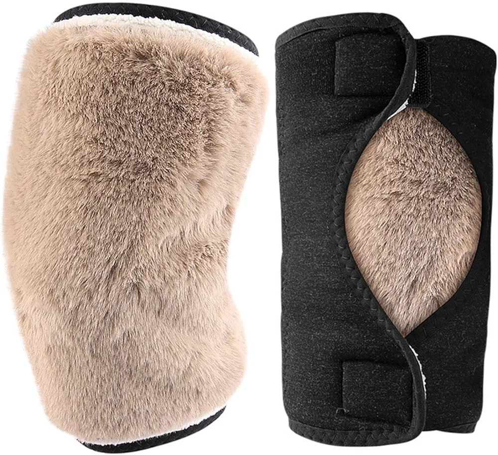 Rodillera para articulaciones – Almohadilla calentadora de rodilla de invierno | 2 rodilleras de lana de cordero de forro polar grueso | Mangas de pierna ajustables suaves y transpirables |