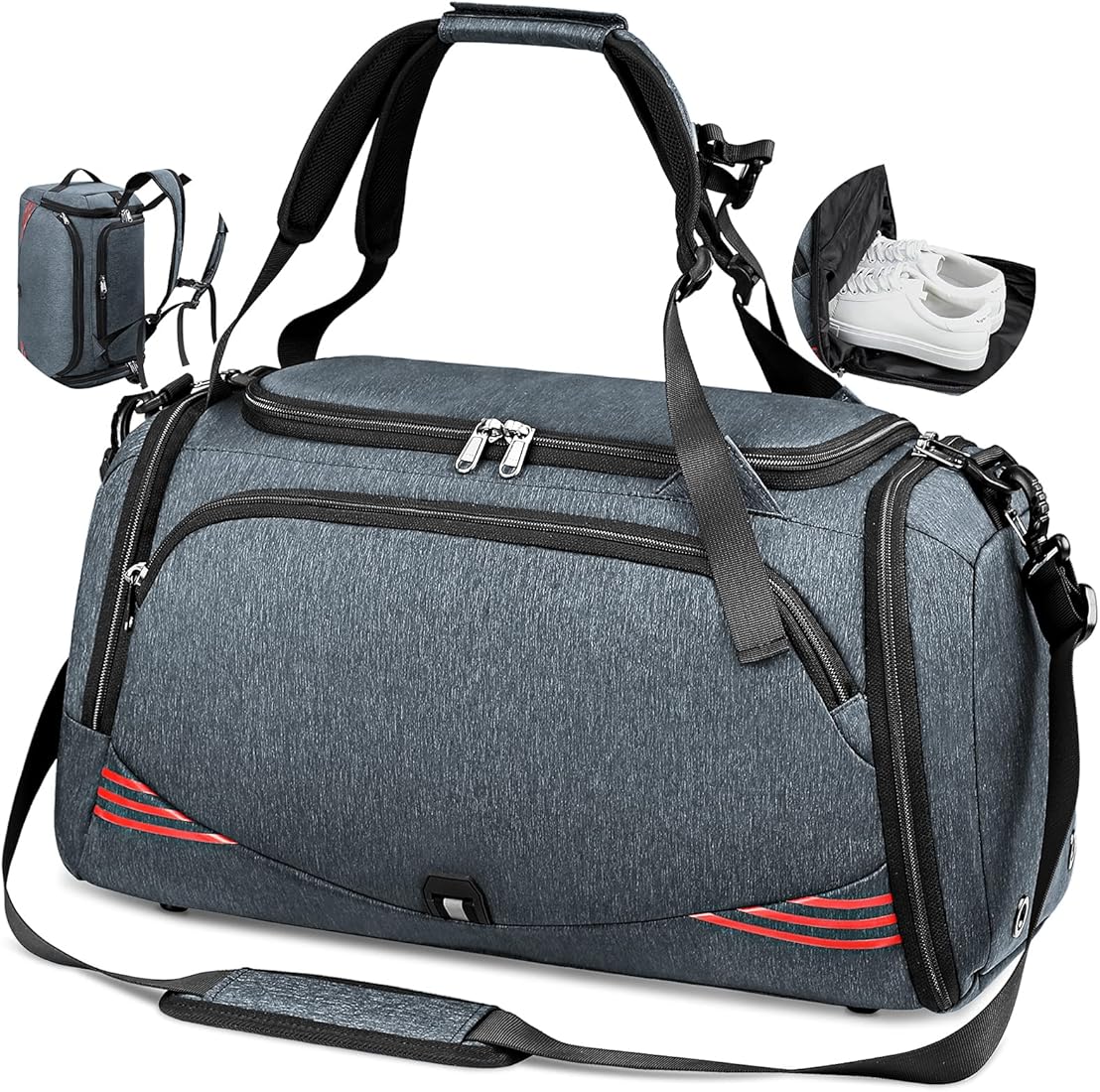 Bolsa Deporte Bolsa Gimnasio de Viaje 40L 65L Impermeable Bolsos Deportivos con Mochila Función y Compartimento para Zapatos Fin de Semana Travel Duffle Bag para Hombre y Mujer