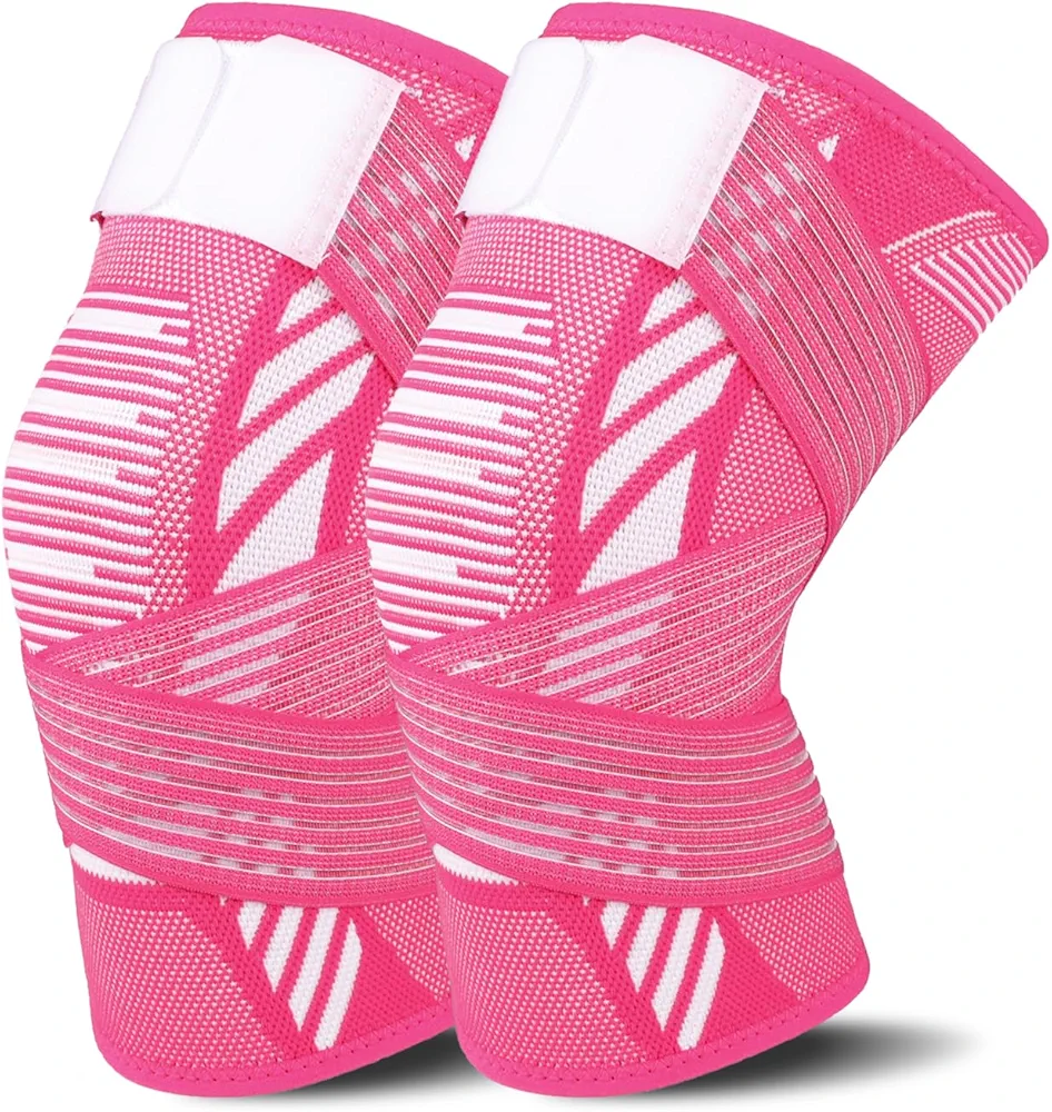Rodillera deportivas para mujeres y hombres 1 par Rodilleras menisco y ligamento rodillera de compresión para deportes, dolor articular, tendiniti (rojo rosa, L)
