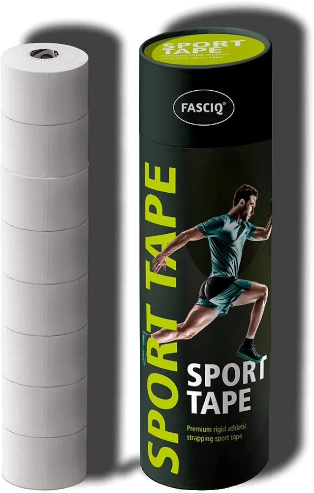 FASCIQ Cinta deportiva | 12 rollos de 2,5cm x 13,7m | Cinta blanca de atletismo | Algodón fácil de cortar a mano | Protege tu piel y tus articulaciones | La mejor adhesión | Perfecta para atletas