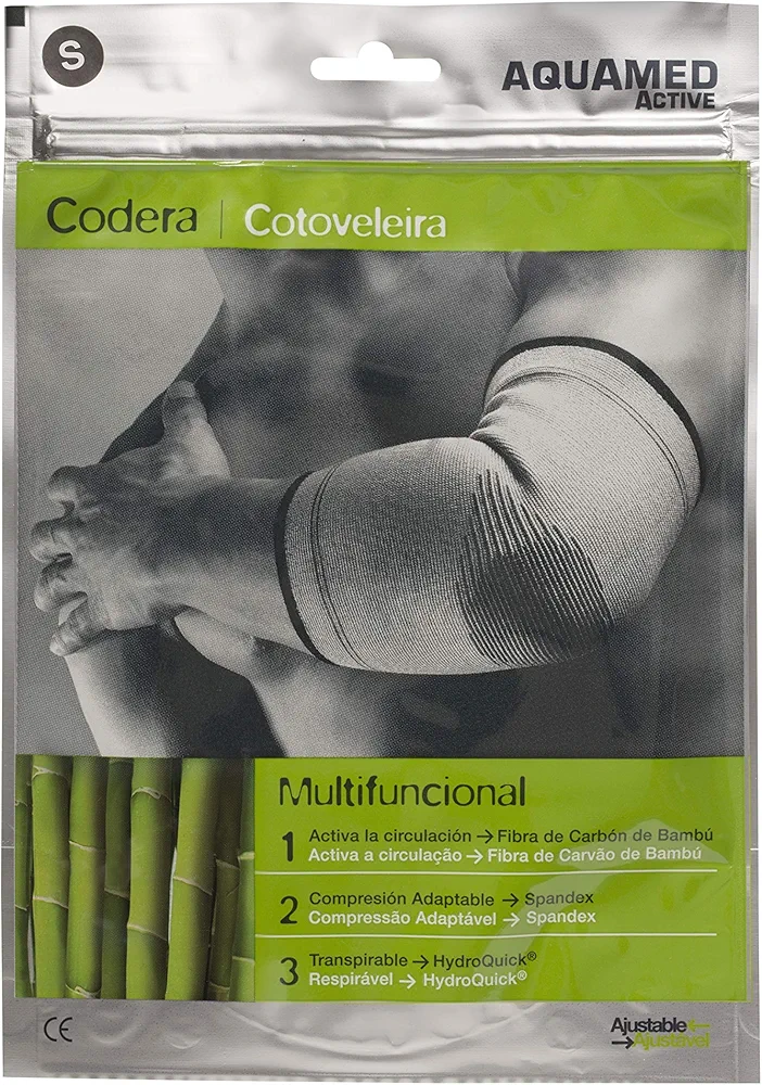 AQUAMED Active Codera - Sujeción elástica, Fibra carbón de bambú, Alivio dolor articular, Lavable, Talla S