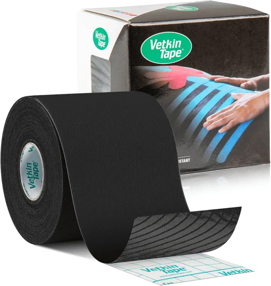 VetkinTape Cinta kinesiológica Veterinaria | Cinta para Caballos y Perros | Vendaje neuromuscular equino y canino | Sin látex | Extra adherencia |Marca de Calidad TÜV | 6cmx5m | 1 Rollo Negro