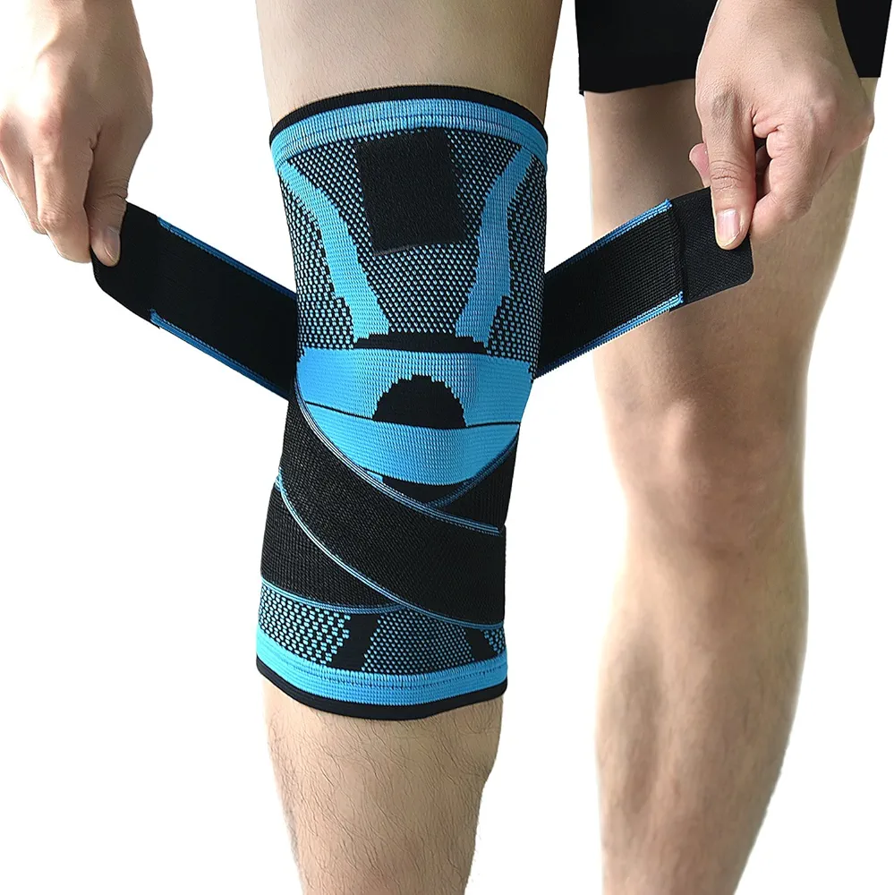 Rodillera de sujeción, manga de compresión para la rodilla antideslizante, almohadillas de rodilla ajustables con correa de presión y protector de rodilla para correr, hacer deporte,XL