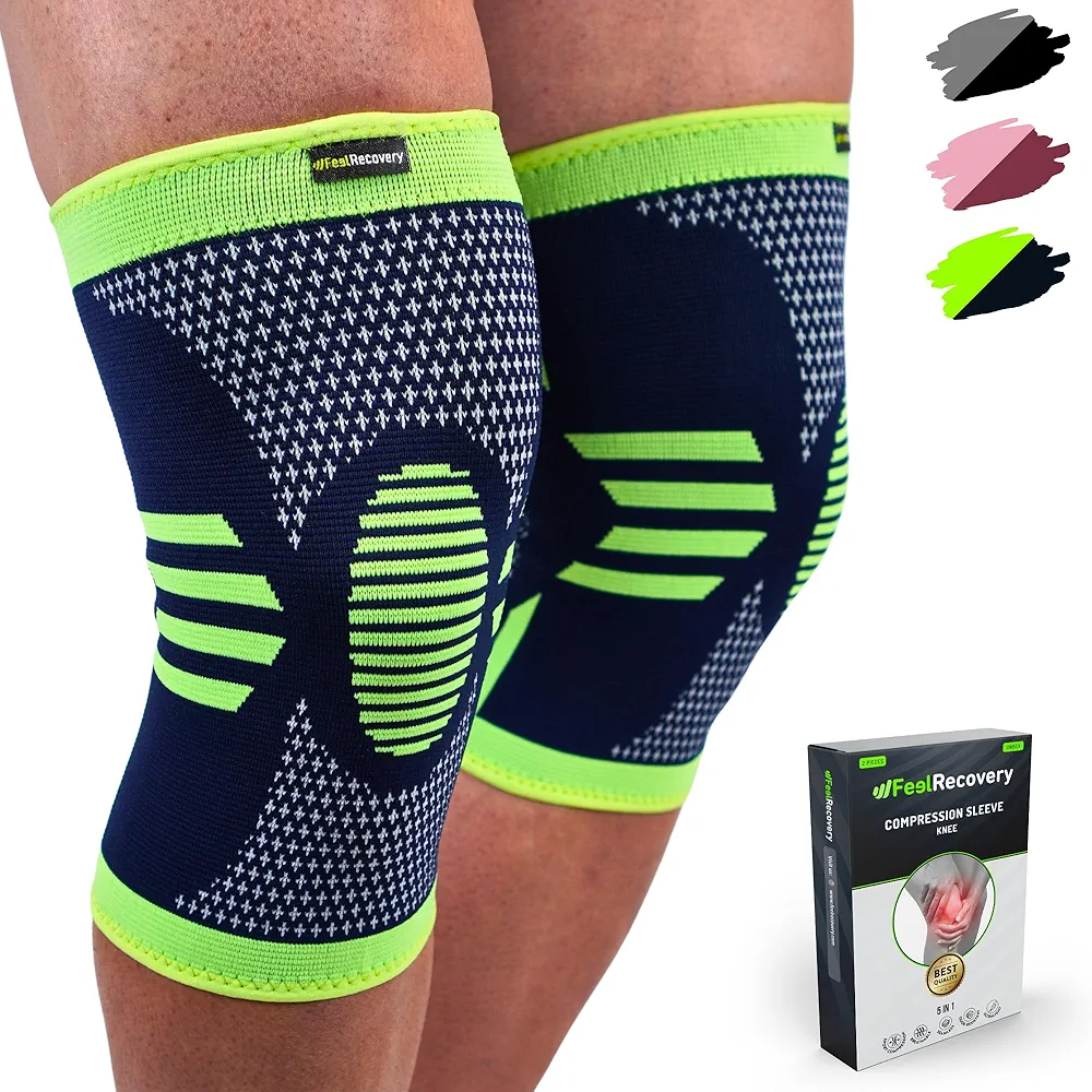 2 Rodilleras Deportivas de Compresión Hombre/Mujer - Rodilleras Elásticas para Menisco y Ligamento para Correr, Baloncesto, Crossfit, Trabajo - Transpirable y Antideslizante (Verde, Medium)
