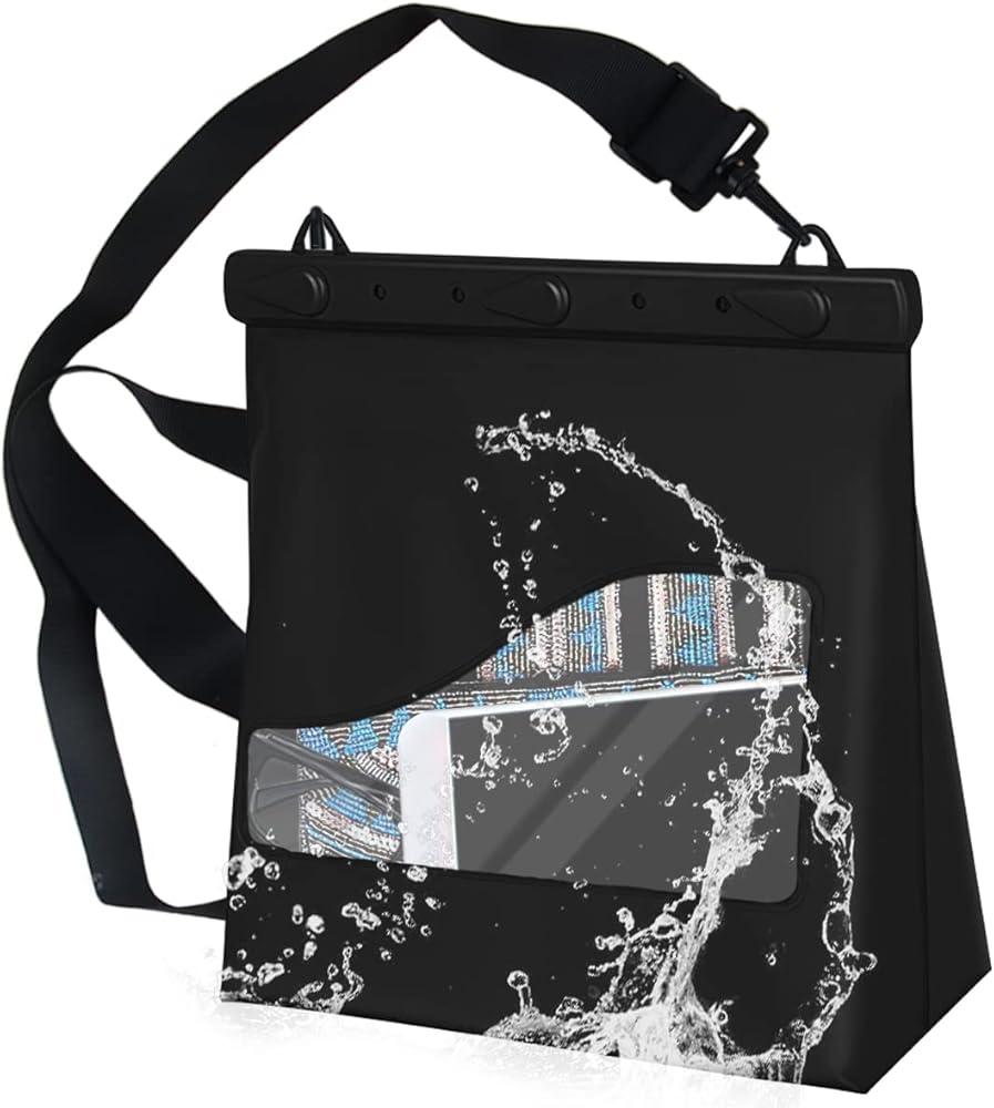 FainFun Riñonera Impermeable Playa con Bandolera Ajustable, Negro Alta Capacidad Bolsa Estanca Impermeable Movil, Bolsa Waterproof para Nadar, Escalar, Deportes Acuáticos