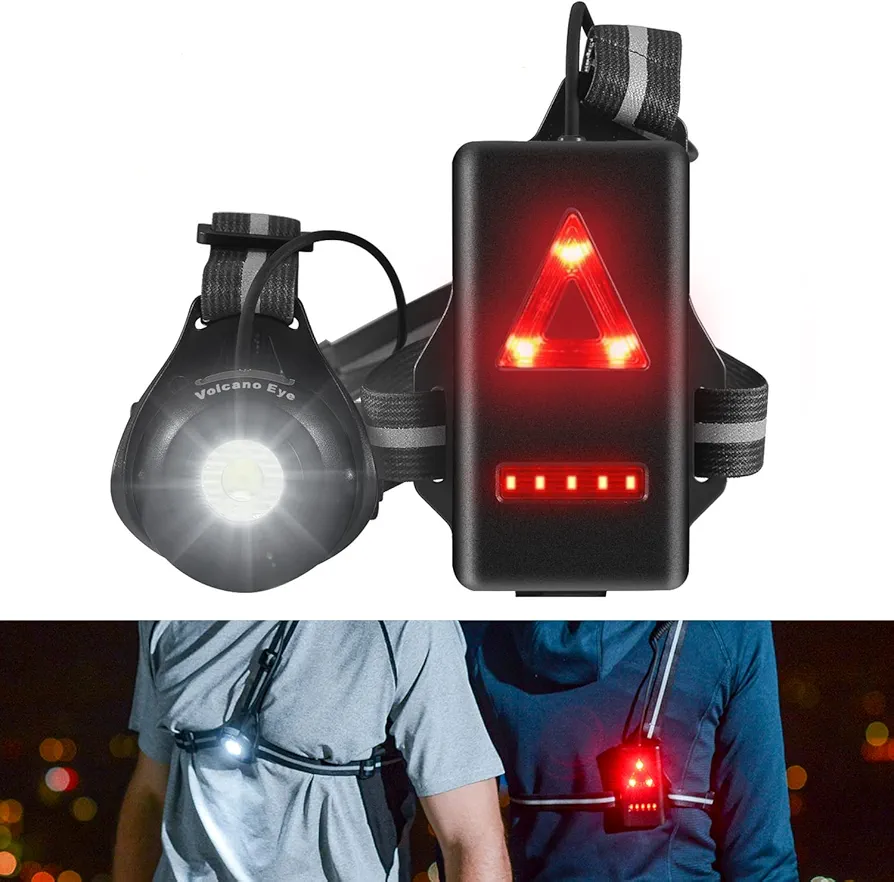 Volcano Eye Luz para Correr Running Lámpara de Pecho con Haz Ajustable de 500 Lúmenes Frontal LED de Seguridad Trasera Recargable USB Impermeable para Ciclismo Carrera Caza Acampada Montañismo